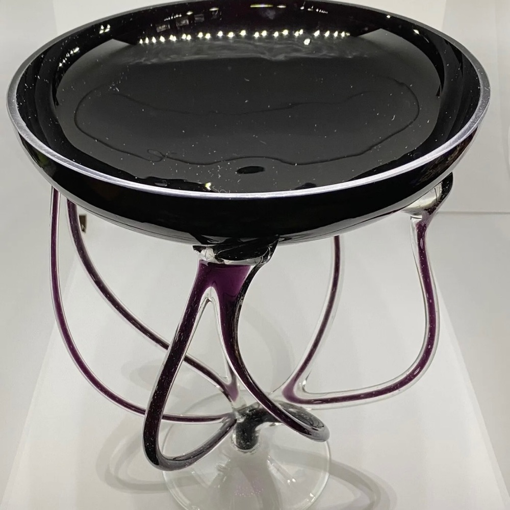 Art Glass Hand Blown  Octopus  Purple/Black  Dish 10.5” Tall New